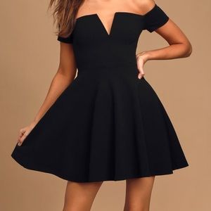 Off The Shoulder Black Skater Dress